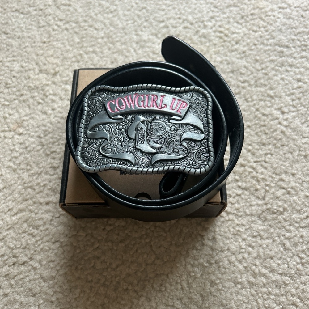 Cowgirl Up Black Belt with Silver Buckle